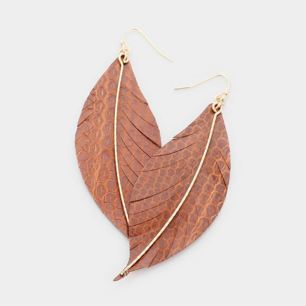 Genuine Leather Feather Dangle Earrings